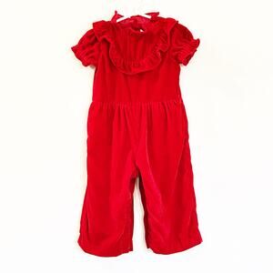 Janie and Jack Red Velvet Ruffle Jumpsuit sz 18-24 months
